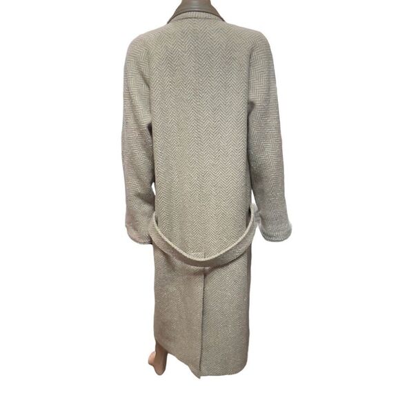 London Fog Tempo Europa Vintage Pure Wool Leather Collar Trench Coat Size 12 - Picture 4 of 15